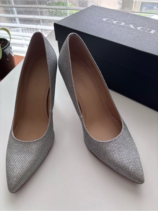 Coach Shoes - COACH Silver Glitter Pointed-Toe Pumps New with Box, Size 8.